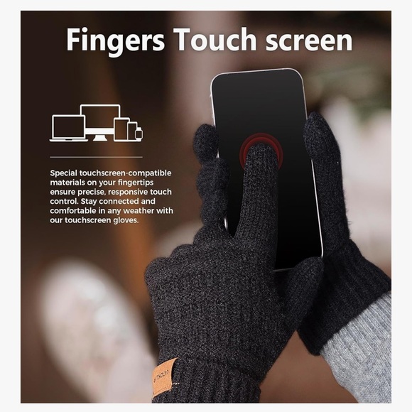 Women’s Black Knit Gloves with Tan Patch - Picture 4 of 5